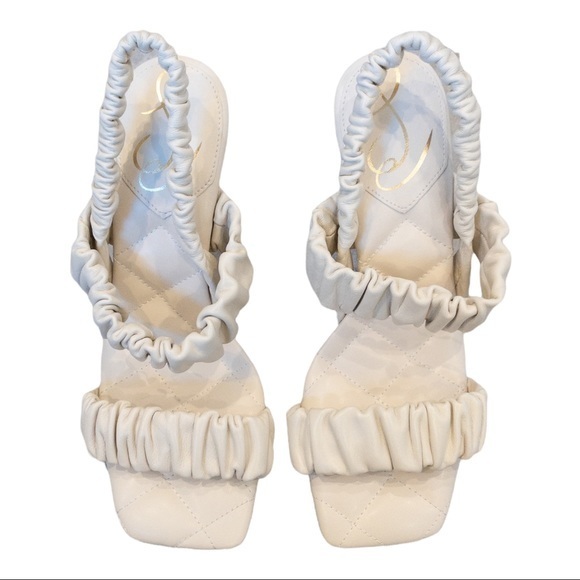 SAM EDELMAN Marlena Ruched Leather Slingback Sandals in Ivory - Size 6.5 - Picture 5 of 6